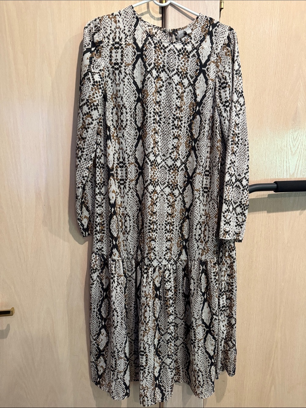 ASOS Maternity Python-Print Long Sleeve Tiered Midi Dress in Brown & Black